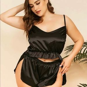 NEW SHEIN frill trim satin top with shorts